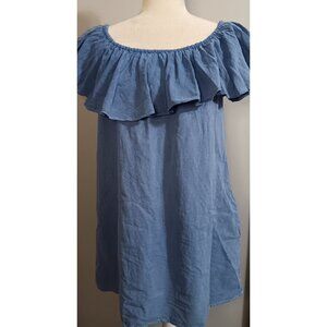 Giocam Large Blue Off The Shoulder Mini Pocket Boho Beach Outdoor Casual Dress